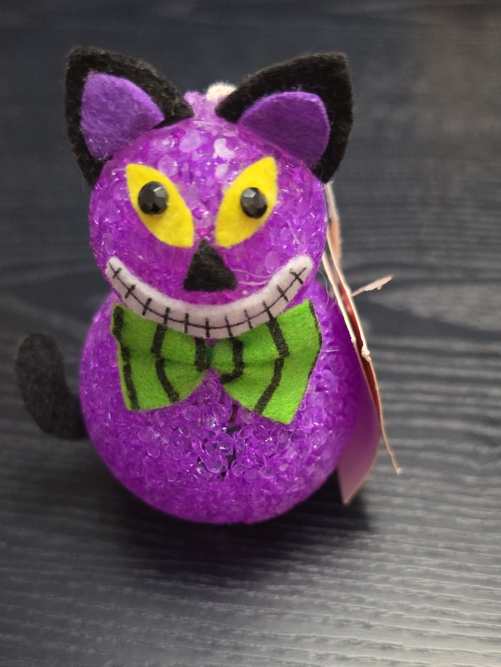 Ornament Purple Cat with Green Bow Lightup